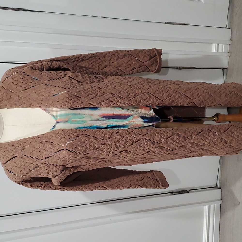 NEW Moon & Madison Long Duster Cardigan Sweater | Mocha Brown, Open Front, Small